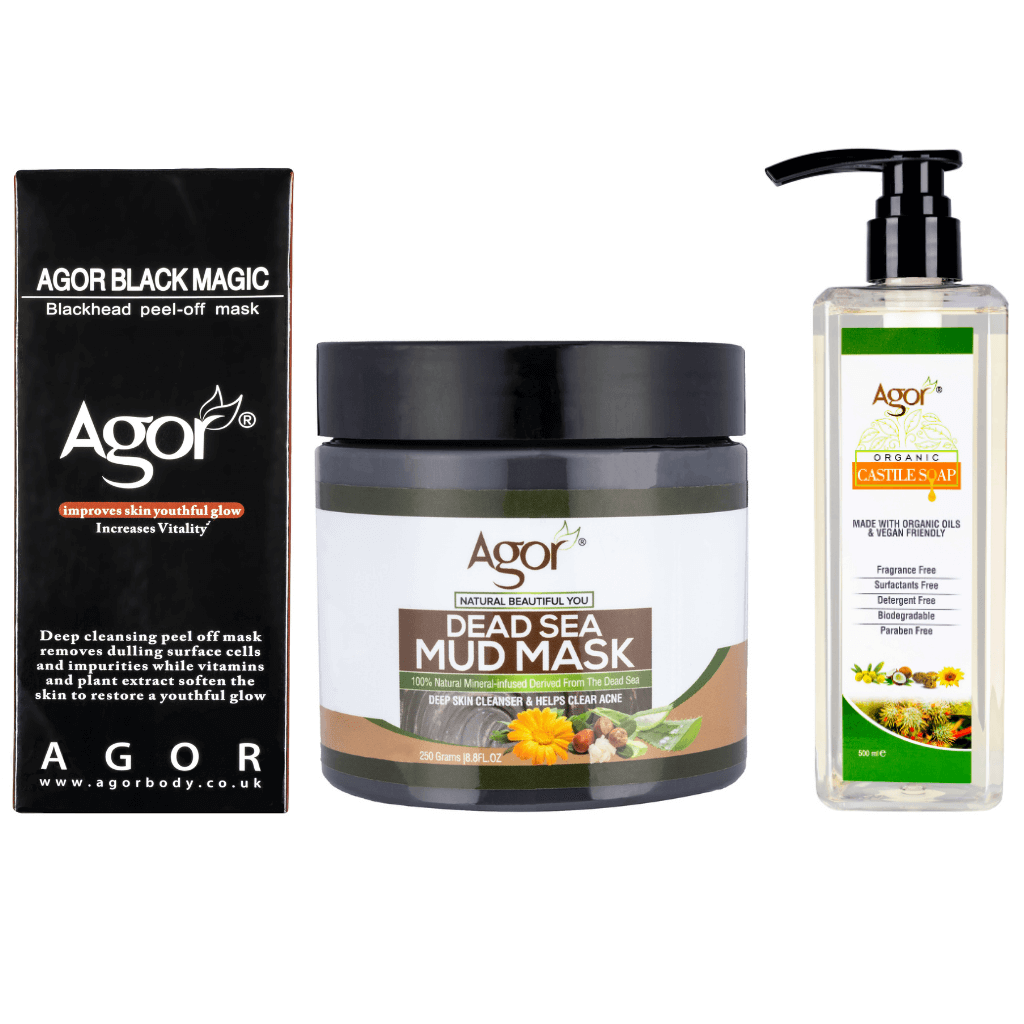 Agor Face Care Combo ( Natural Dead Sea Mud, Charcoal Mask & Castile Soap)