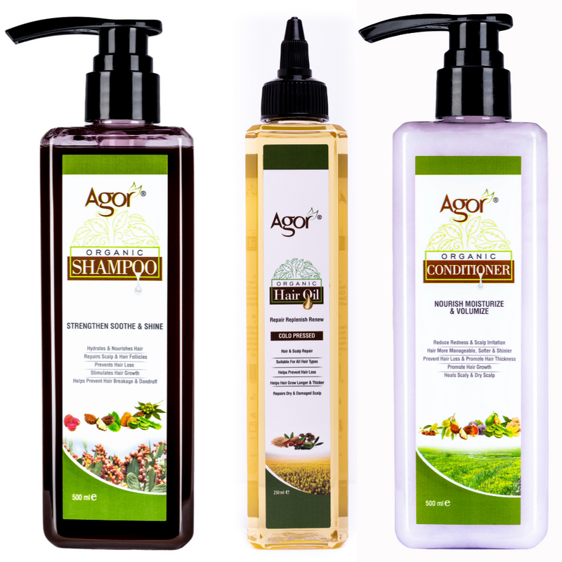 Hair Essentials- Agor Organic Hair Oil + Agor Organic Shampoo + Agor Conditioner